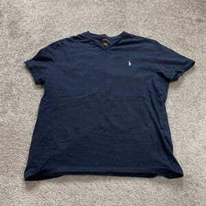 Polo Ralph Lauren Basic T-Shirt Mens Large Navy Blue V-Neck Short Sleeve Casual